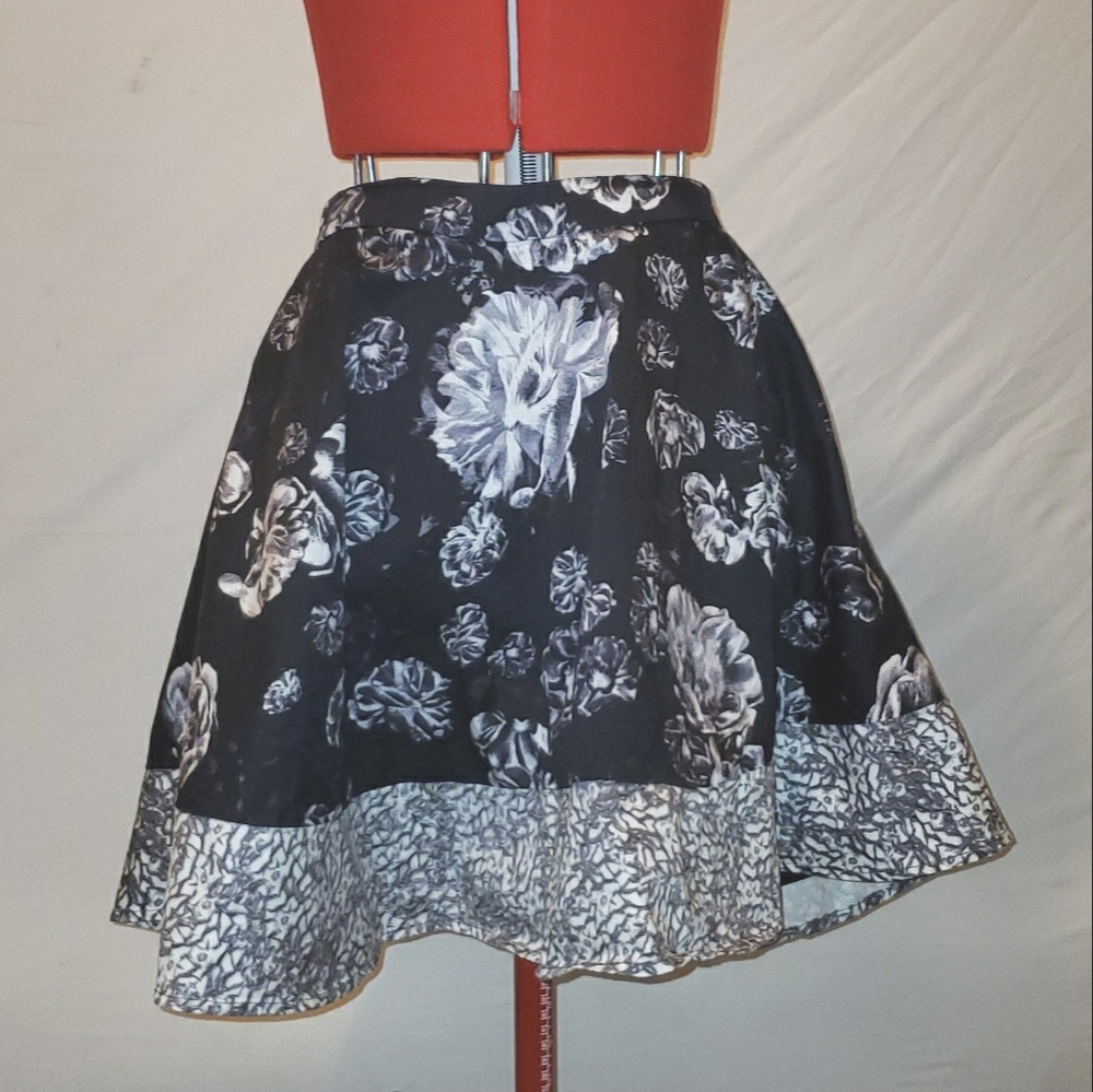 Black and White Floral Mini Skirt